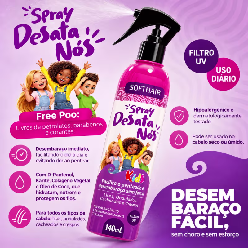 Spray Desata Nós Kids Soft Hair 140ml Desembaraçante Cabelos