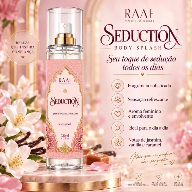 Body Splash Seduction Fragrância Importada Mademoiselle Raaf 230ml