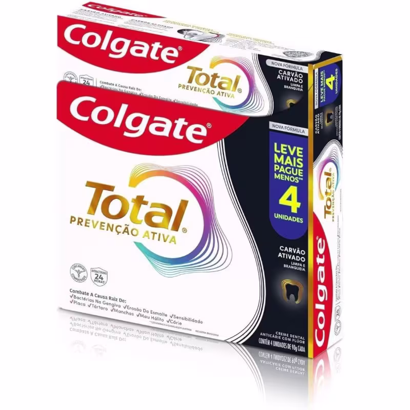 Colgate Total Carvão Ativado 90g 4 Unidades Anticárie Flúor