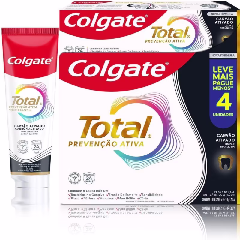 Colgate Total Carvão Ativado 90g 4 Unidades Anticárie Flúor
