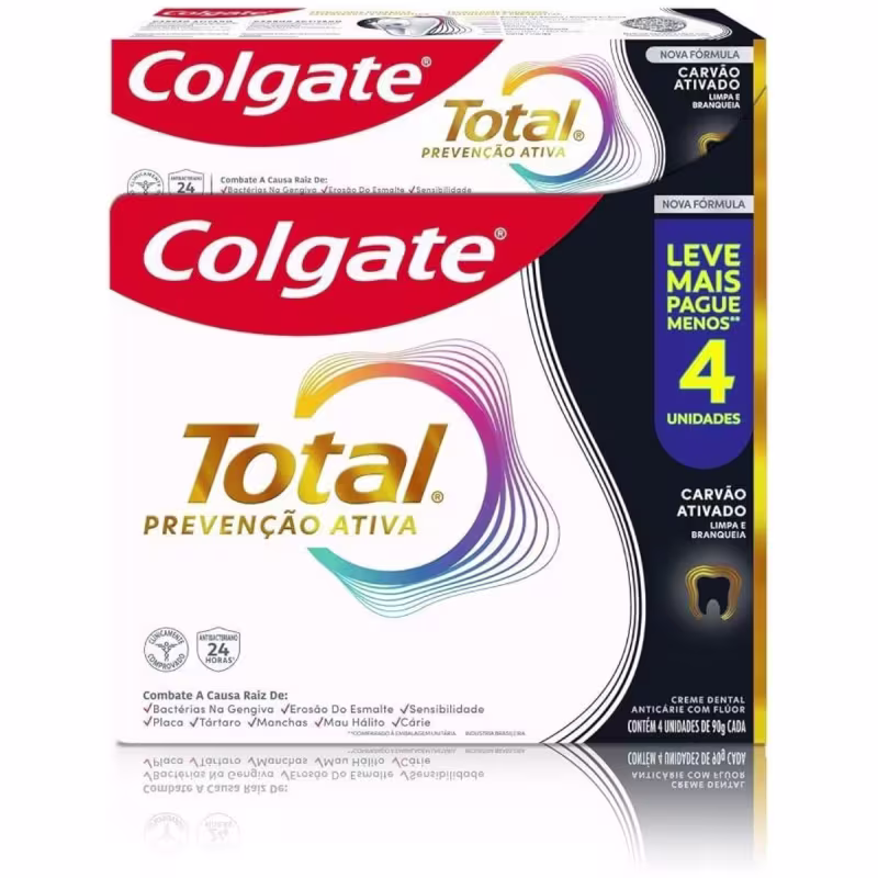 Colgate Total Carvão Ativado 90g 4 Unidades Anticárie Flúor