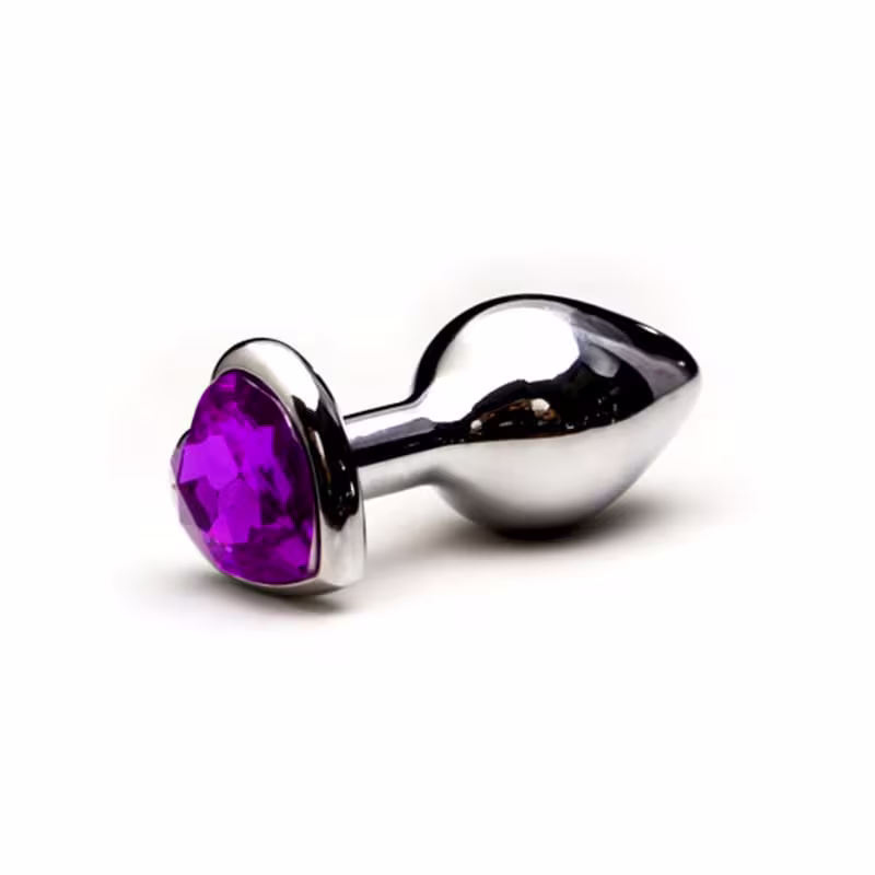 Plug Anal em Metal Grande Base Coração e Cristal Colorido - Roxo
