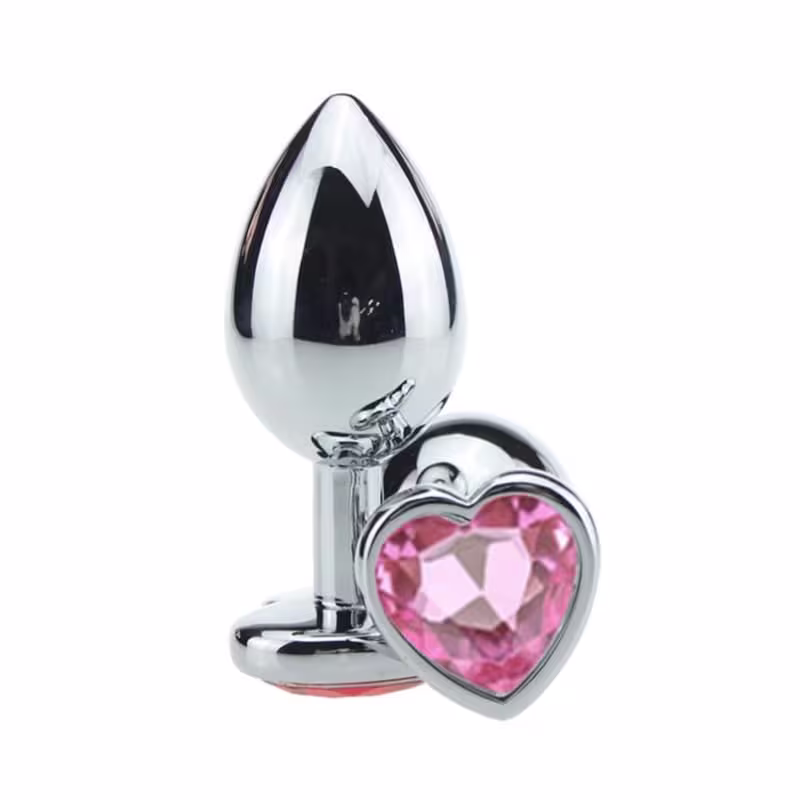 Plug Anal em Metal Grande Base Coração e Cristal Colorido - Roxo