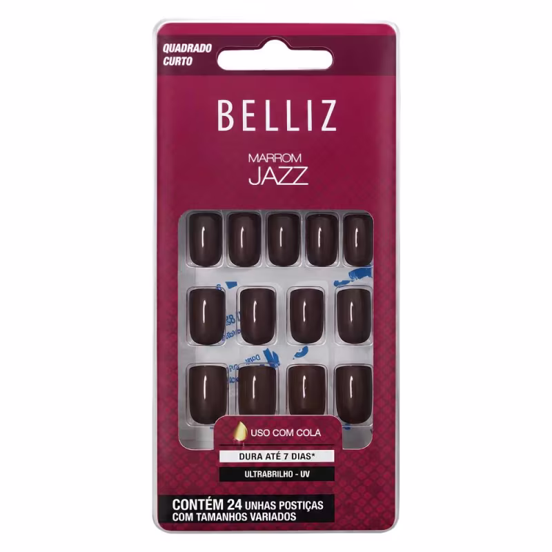 Unhas Postiças Belliz Marrom Jazz Quadrado Curto Cód.:2294