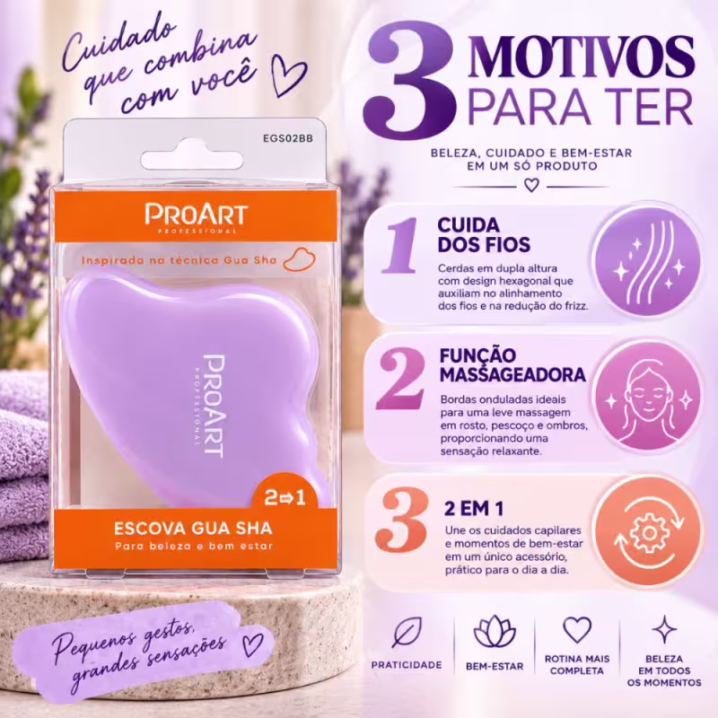 Escova Gua Sha Proart 2 Em 1 Massageador Lilás Egs02bb