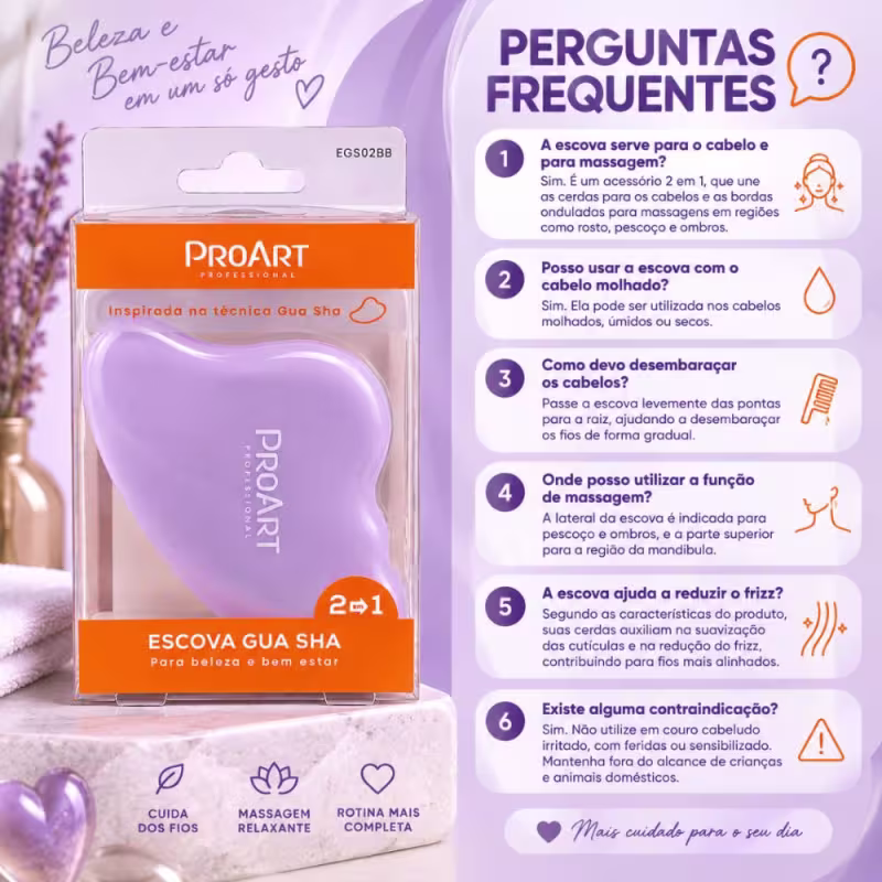 Escova Gua Sha Proart 2 Em 1 Massageador Lilás Egs02bb