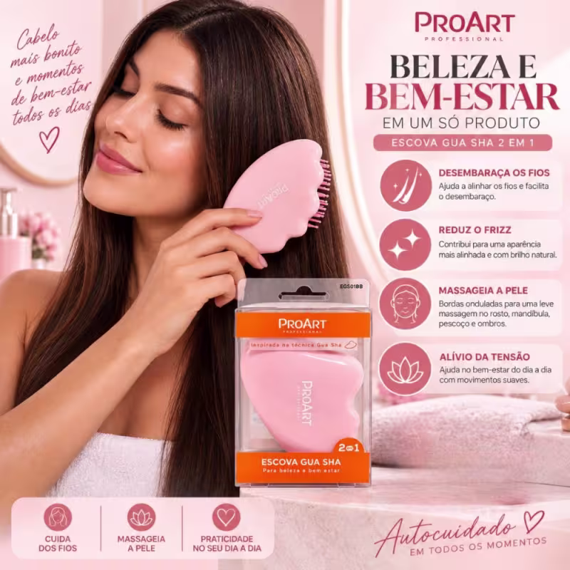 Escova Gua Sha Proart 2 Em 1 Massageador Rosa Egs01bb