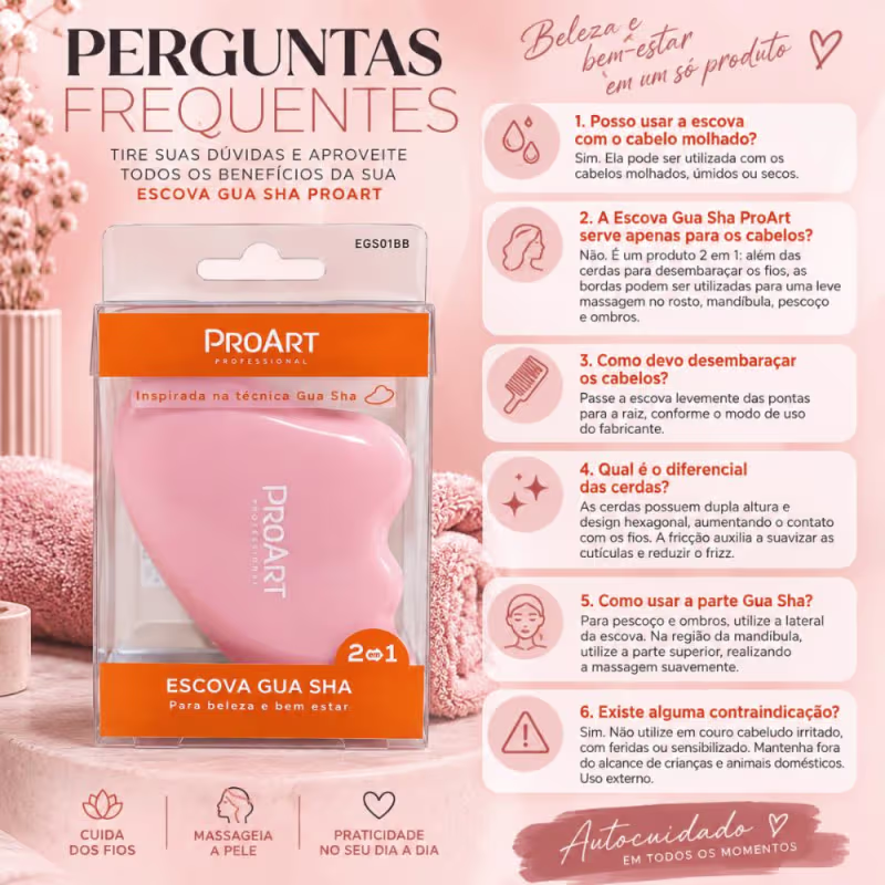 Escova Gua Sha Proart 2 Em 1 Massageador Rosa Egs01bb