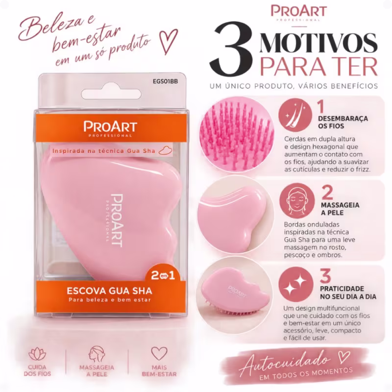Escova Gua Sha Proart 2 Em 1 Massageador Rosa Egs01bb