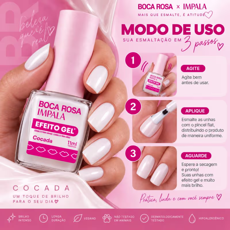 Esmalte Efeito Gel Impala Boca Rosa Cocada 11ml