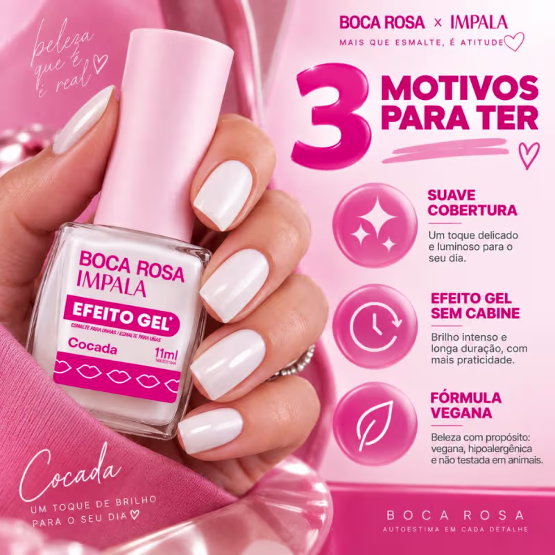 Esmalte Efeito Gel Impala Boca Rosa Cocada 11ml