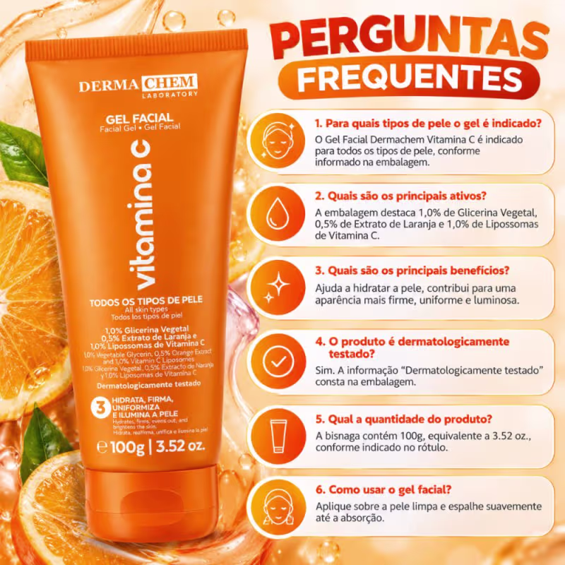 Gel Facial Dermachem Vitamina C Todos Os Tipos De Pele 100g