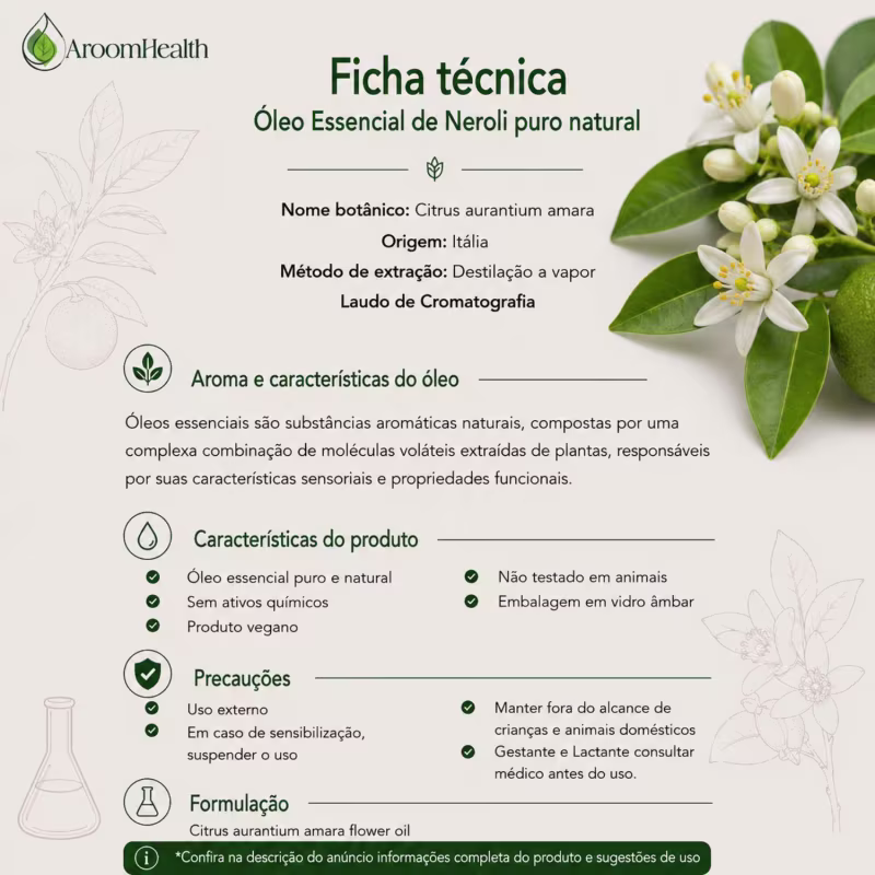 Óleo Essencial Natural de  Neroli a 10%  5 ml