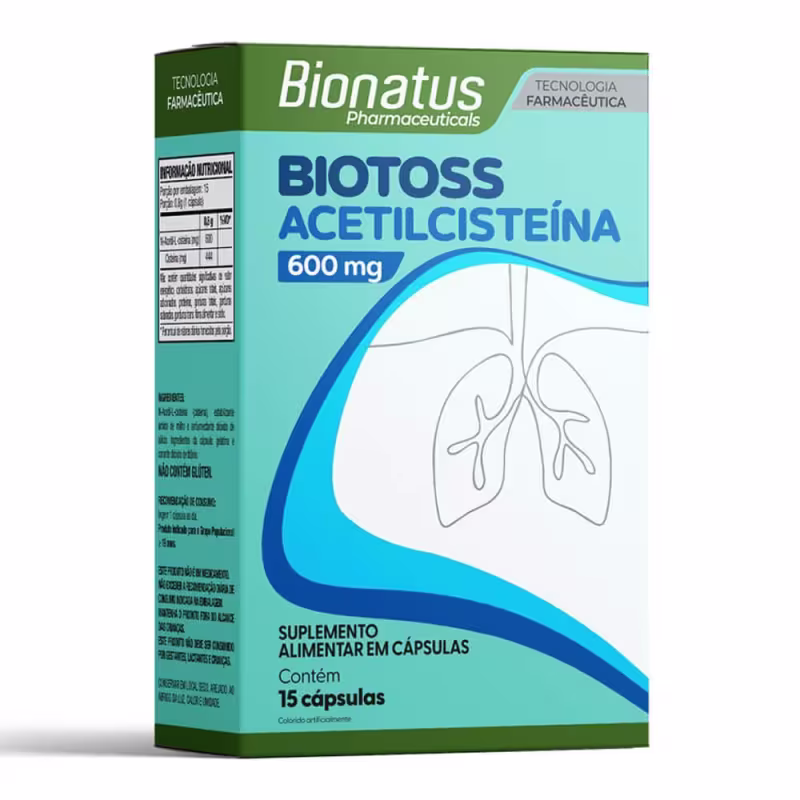 Suplemento Alimentar Bionatus Biotoss Acetilcisteína 600mg 15 Cápsulas