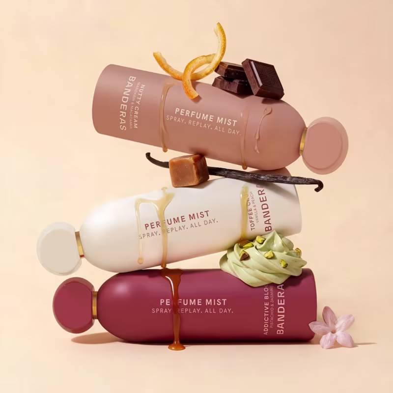 Conjunto de frascos dos body mists da marca Banderas.