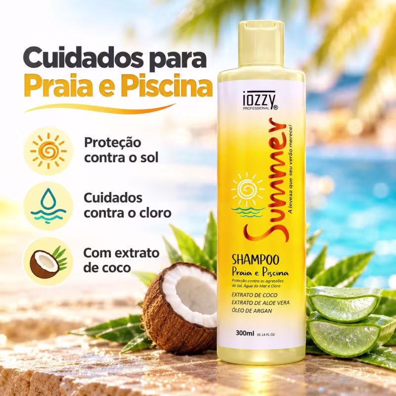 Shampoo Iozzy Summer Praia e Piscina 300ml Proteção Sol Mar Cloro