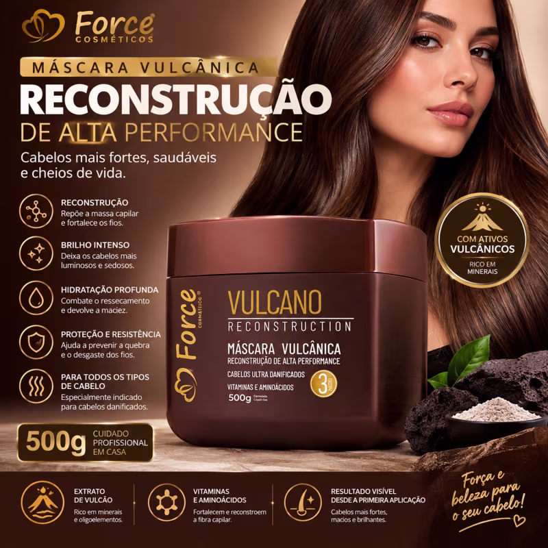Máscara De Reconstrução Capilar Vulcano Force -  Para Cabelos Danificados 500g