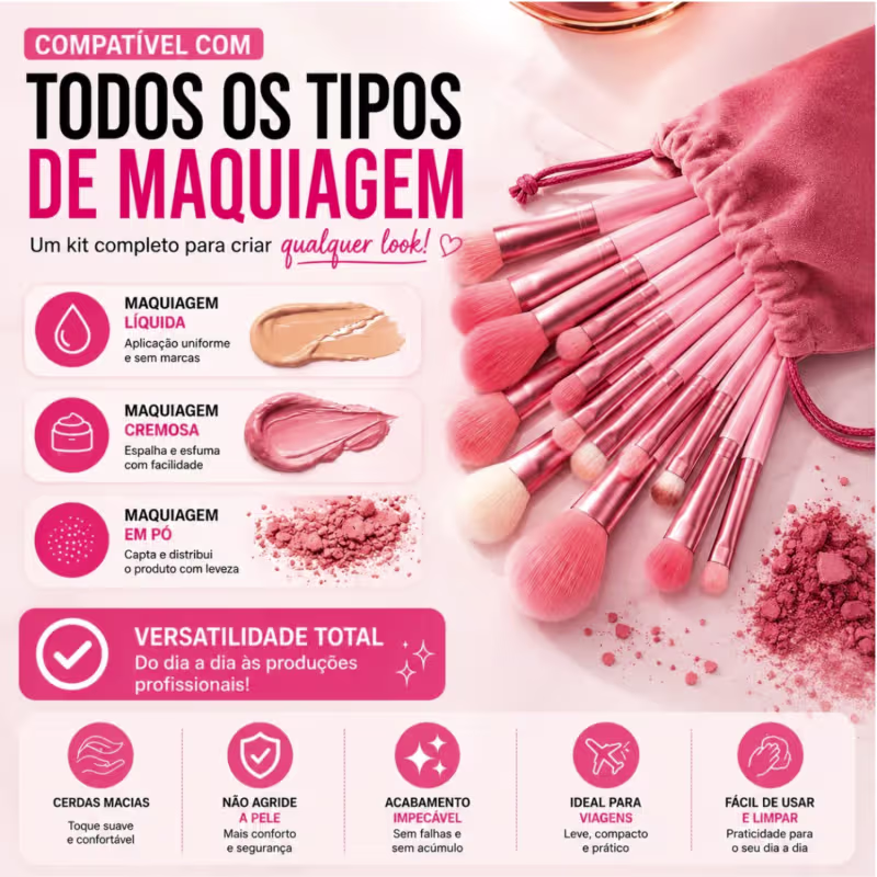 Kit Com 13 Pincéis De Maquiagem olhos, rosto Make com estojo