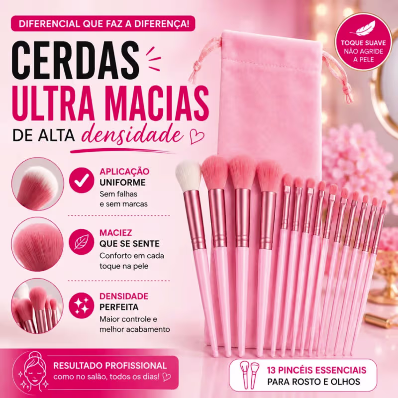 Kit Com 13 Pincéis De Maquiagem olhos, rosto Make com estojo