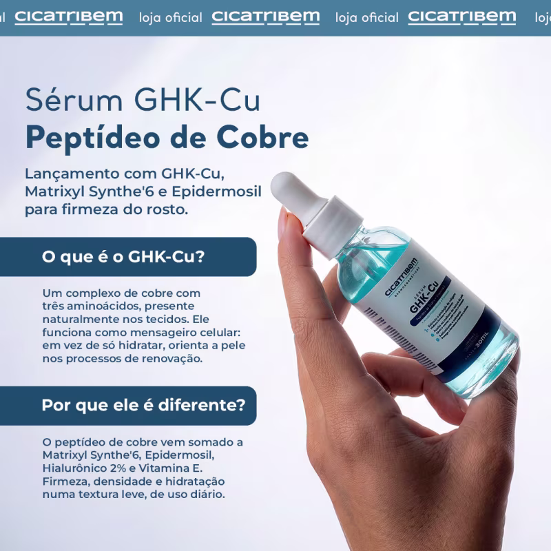 Sérum Facial GHK-Cu 30ml Cicatribem com Peptídeo de Cobre, Ácido Hialurônico, Pantenol e Vitamina E - Firmeza, Densidade e Hidratação