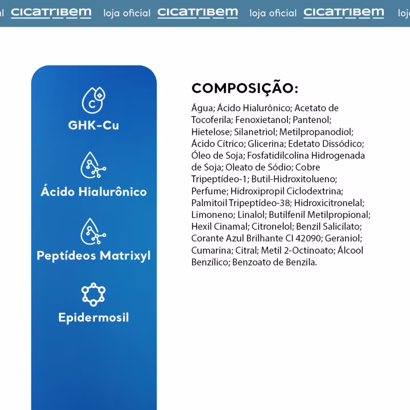 Sérum Facial GHK-Cu 30ml Cicatribem com Peptídeo de Cobre, Ácido Hialurônico, Pantenol e Vitamina E - Firmeza, Densidade e Hidratação