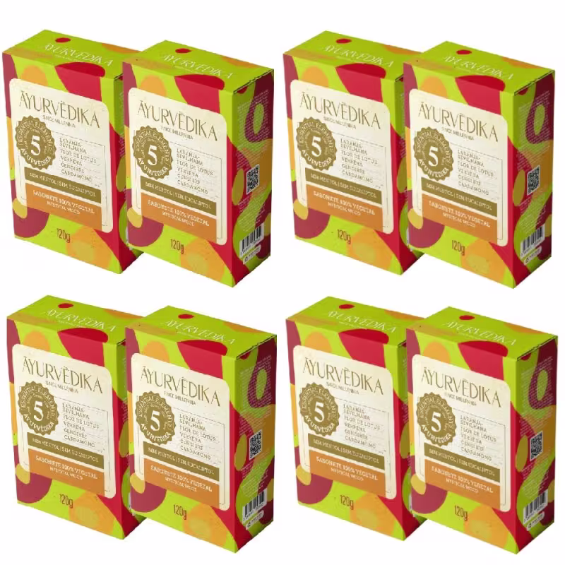 Kit 8 Sabonetes Barra 100% Vegetais Mystical Wood Ayurvédika