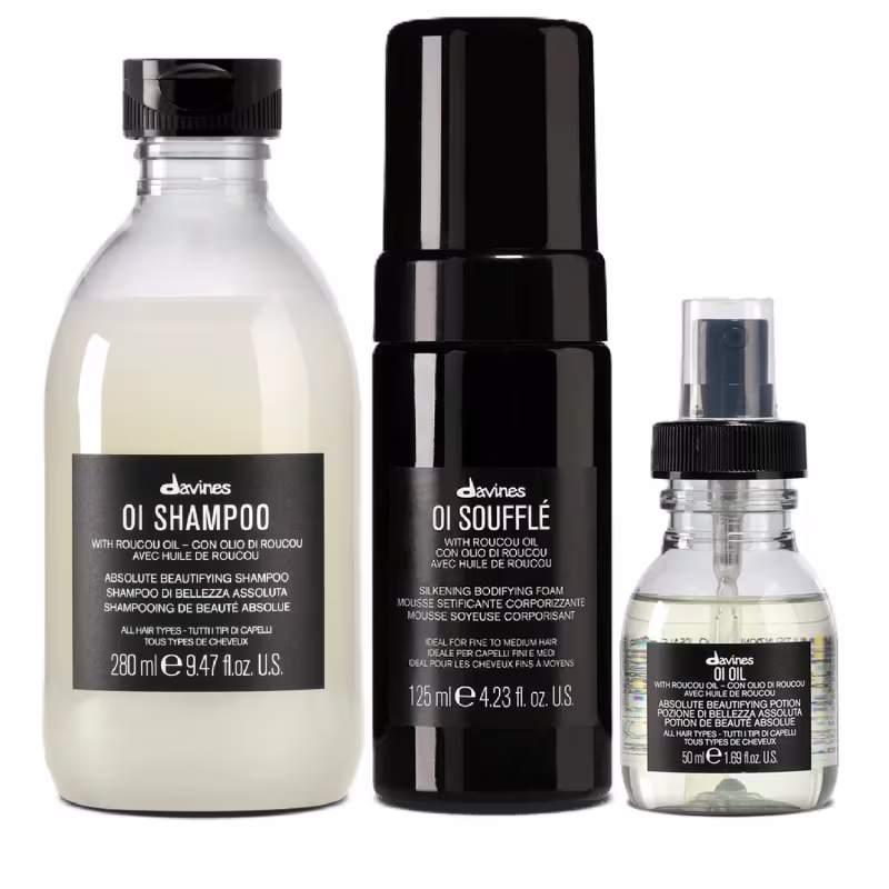 Kit Davines OI Shampoo 280ml + Soufflé 125ml + Óleo 50ml