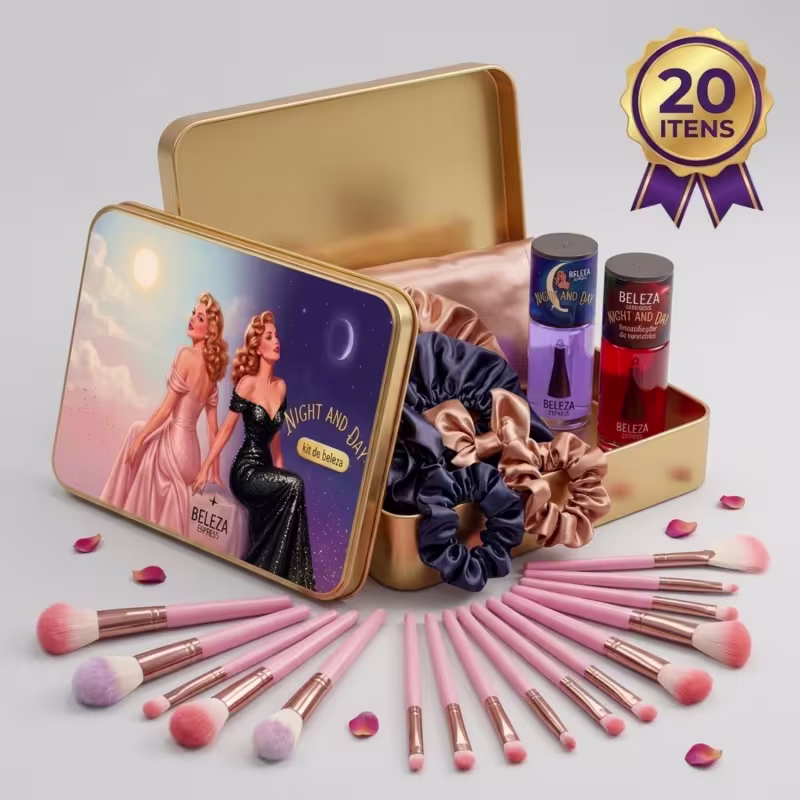 Kit Presente Beleza 20 Itens Esmalte Touca Cetim Pincel Make