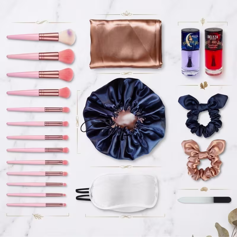 Kit Presente Beleza 20 Itens Esmalte Touca Cetim Pincel Make