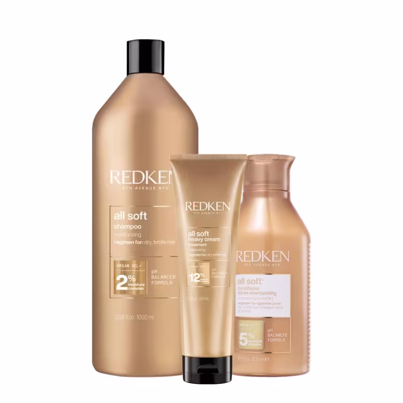 Kit Redken All Soft Shampoo 1L + Condicionador 300ml + Máscara 250ml (3 produtos)