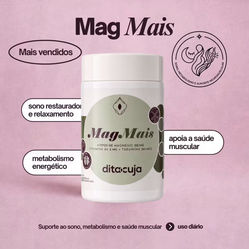 MagMais Dita Cuja 60 Cápsulas, Magnésio Sono Relaxamento Energia