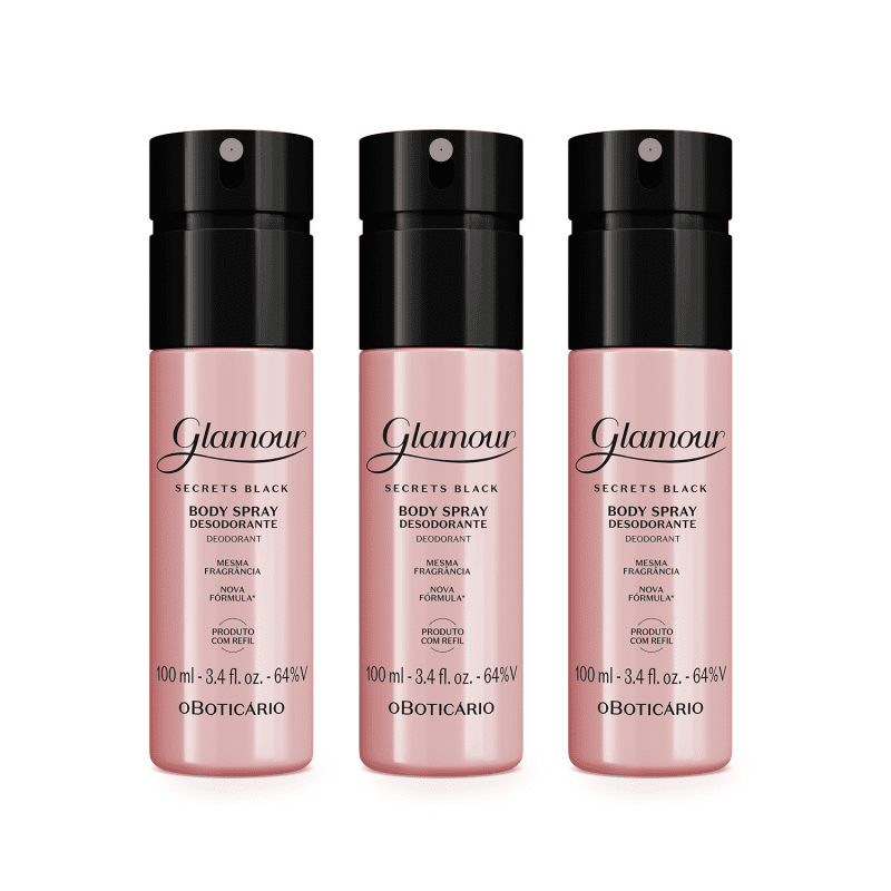Combo Body Spray Glamour Secrets Black (3 itens)
