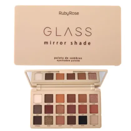 Paleta de Sombras Ruby Rose Glass Mirror Shade com 18 tons neutros de marrom, preto, perolado e bege