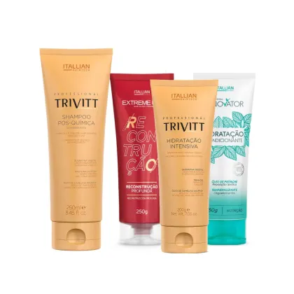 Imagem do produto Kit Cronograma Capilar + Shampoo Trivitt Pós Quimica (Hidratação Trivitt, Nutrição Innovator, e Recontrução Extreme Up)