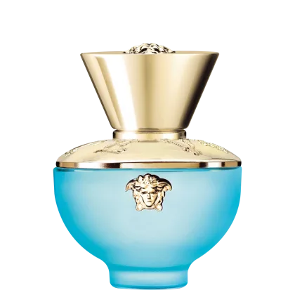 A imagem mostra o Perfume Importado Feminino de Dylan Turquoise de Versace.