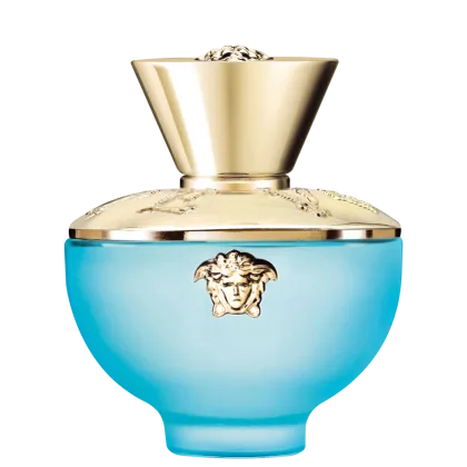 A imagem mostra o Perfume Importado Feminino de Dylan Turquoise de Versace.