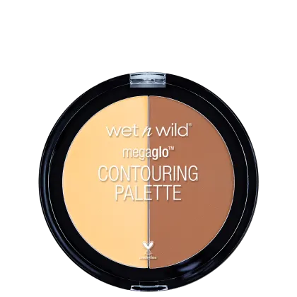 A imagem mostra um produto de maquiagem da marca Wet n Wild. É uma paleta de contorno chamada "Megaglo Contouring Palette".