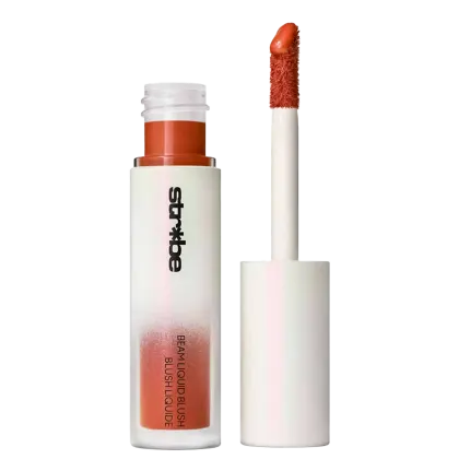 Blush Líquido M·A·C Strobe Lavalite com a tampa ao lado, mostrando a cor do produto