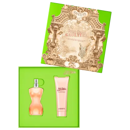 Eau de Toilette 50ml + Creme Corporal 75ml e caixa da embalagem.