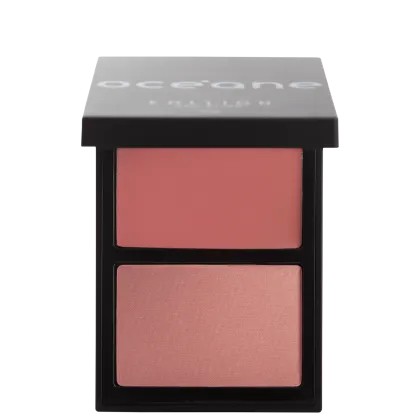Paleta Océane contendo dois compartimentos de blush em tons de rosa, apresentando uma paleta compacta e elegante de maquiagem.