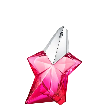 Frasco de perfume em formato de estrela de cristal vermelho brilhante, com tampa prateada, Angel Nova Mugler Eau de Parfum