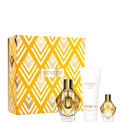 Imagem do produto Conjunto Million Gold for Her Rabanne Feminino - Perfume Eau de Parfum 90ml + Body Lotion 100ml + Travel Size 5ml