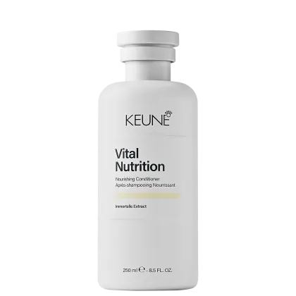 Frasco branco da linha Vital Nutrition da Keune, contendo 250 ml de condicionador nutritivo.