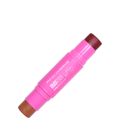 Bastão de maquiagem da marca Pink Cheeks, Duo Stick by Manu Cit, com duas pontas - de um lado bronzer, do outro blush.