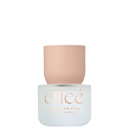 Frasco de perfume Etleé Sparkling Rose, exibindo o nome da marca em letras douradas.