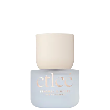Frasco de perfume Etleé fosco e detalhes em dourado. Rótulo com o nome da fragrância "Sensual & Musky" em destaque.