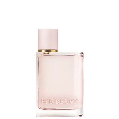 Frasco de item de perfumaria da marca Burberry, com embalagem de cor rosa clara e detalhes dourados.