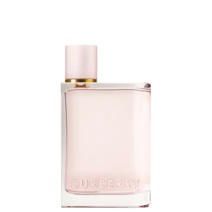 Frasco de item de perfumaria da marca Burberry, com embalagem de cor rosa clara e texto "BURBERRY" em relevo.