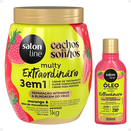 Imagem do produto Kit Salon Line Multy Extraordinário: 1 Creme 3 em 1 e 1 Óleo Morango