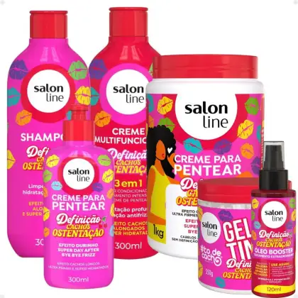 Imagem do produto Kit Salon Line Definição Cachos Ostentação: Shampoo e Creme Multifuncional + Gelatina, Óleo Booster , Creme de Pentear 300ml e 1kg